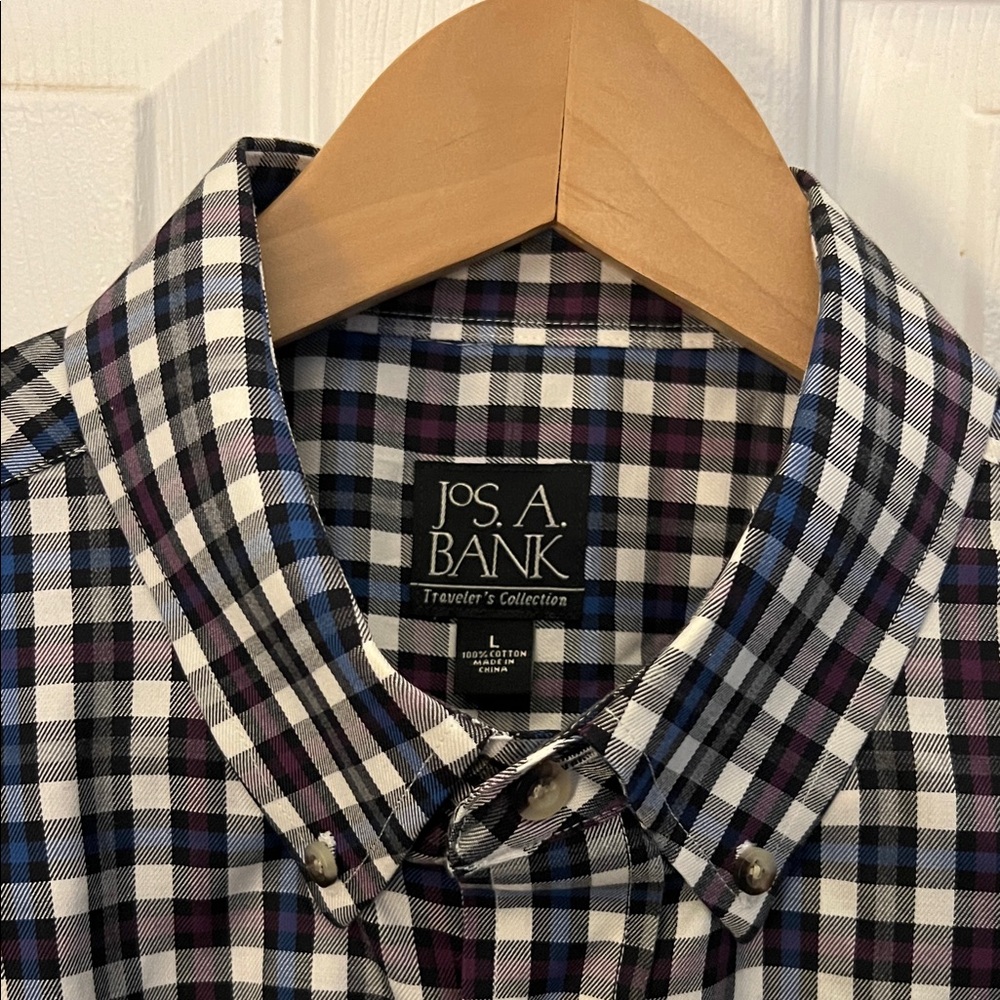 Jos. A. Bank Men's Checkered Shirt - Black, White, Purple
